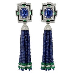 Sapphire Bead Tassle Earrings