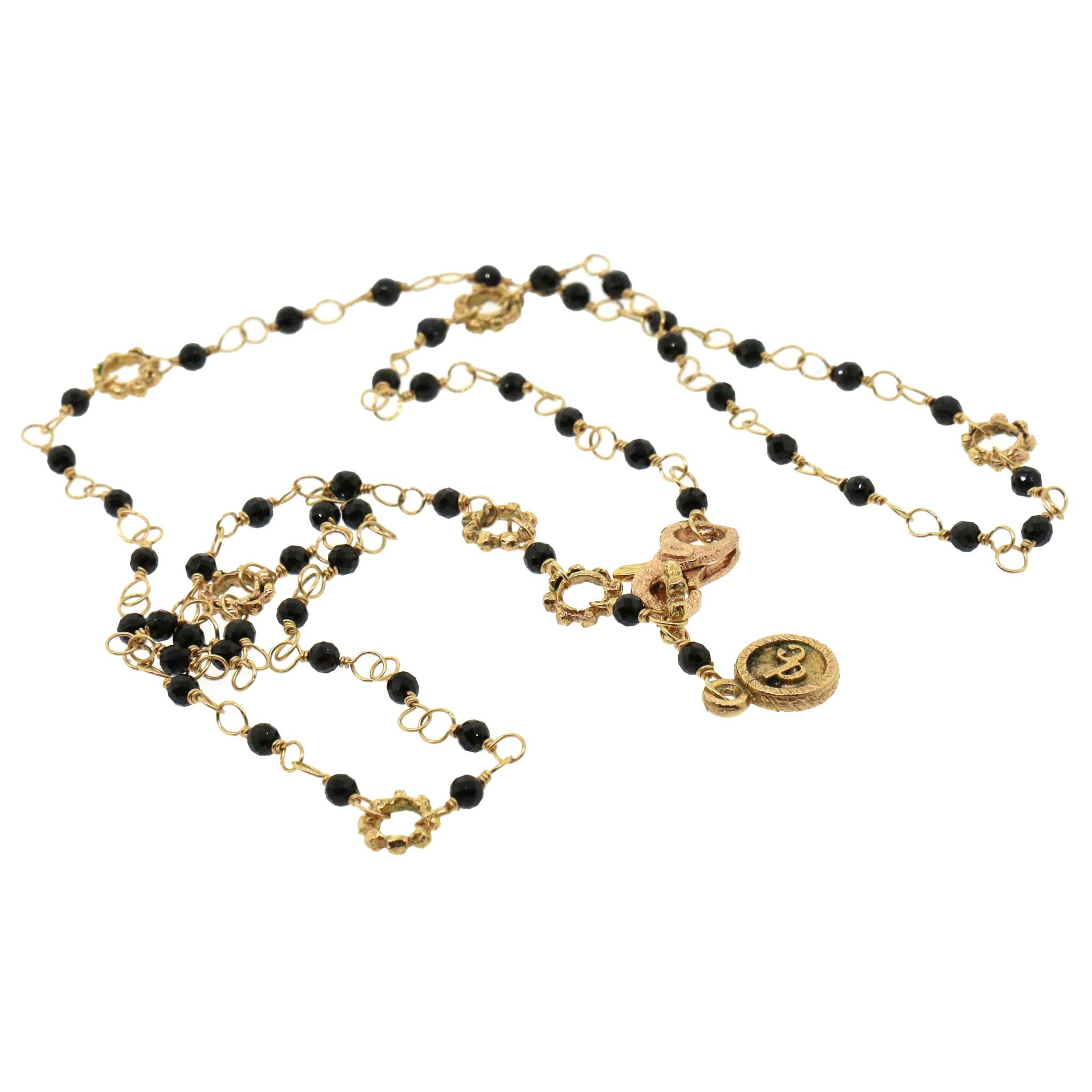 Saphir Perlen 18k Gelbgold Halskette (Rundschliff) im Angebot