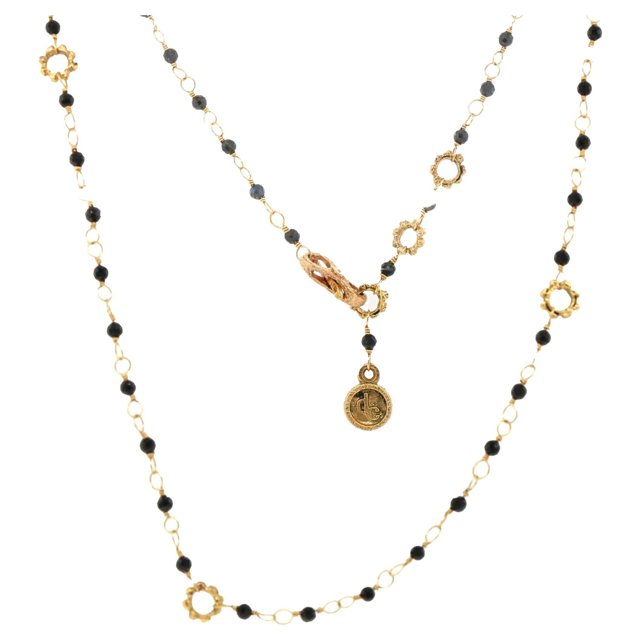 Collier en or jaune 18k avec perles de saphir en vente