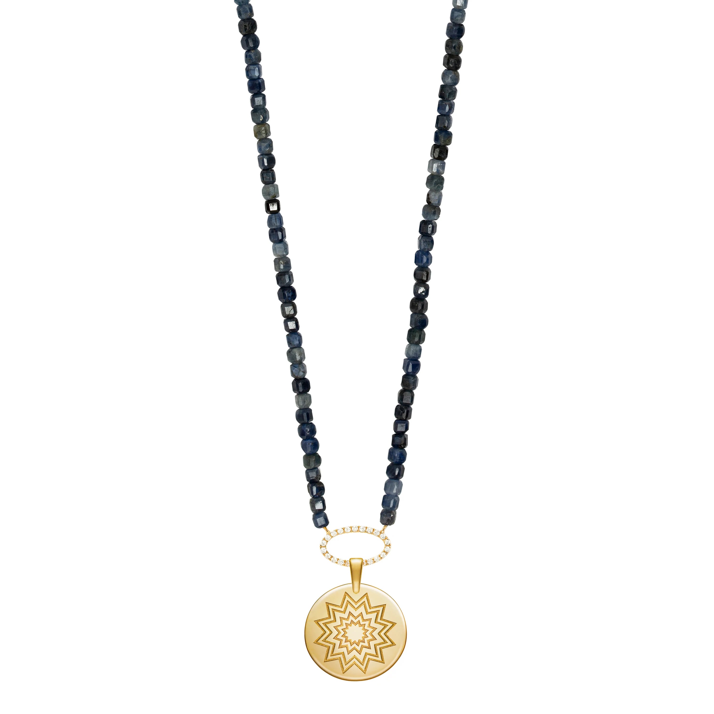 Sapphire Beaded Necklace with Multistar Pendant For Sale