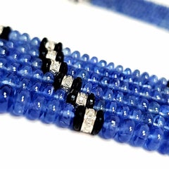 Sapphire Beads Cts 526.08 and Diamond Roundel Necklace with 14k Diamond Clasp