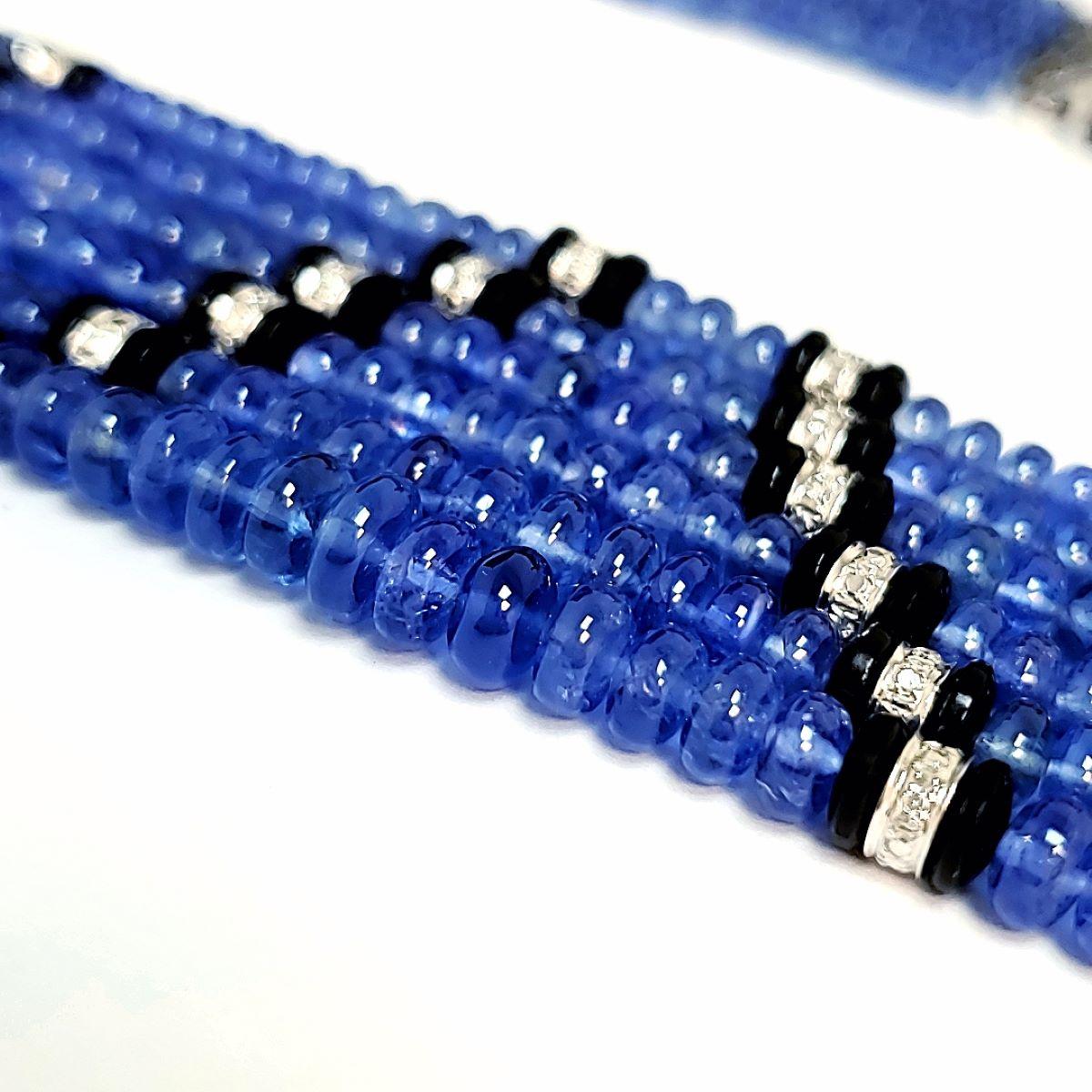 Contemporary Sapphire Beads Cts 526.08 and Diamond Roundel Necklace with 14k Diamond Clasp For Sale