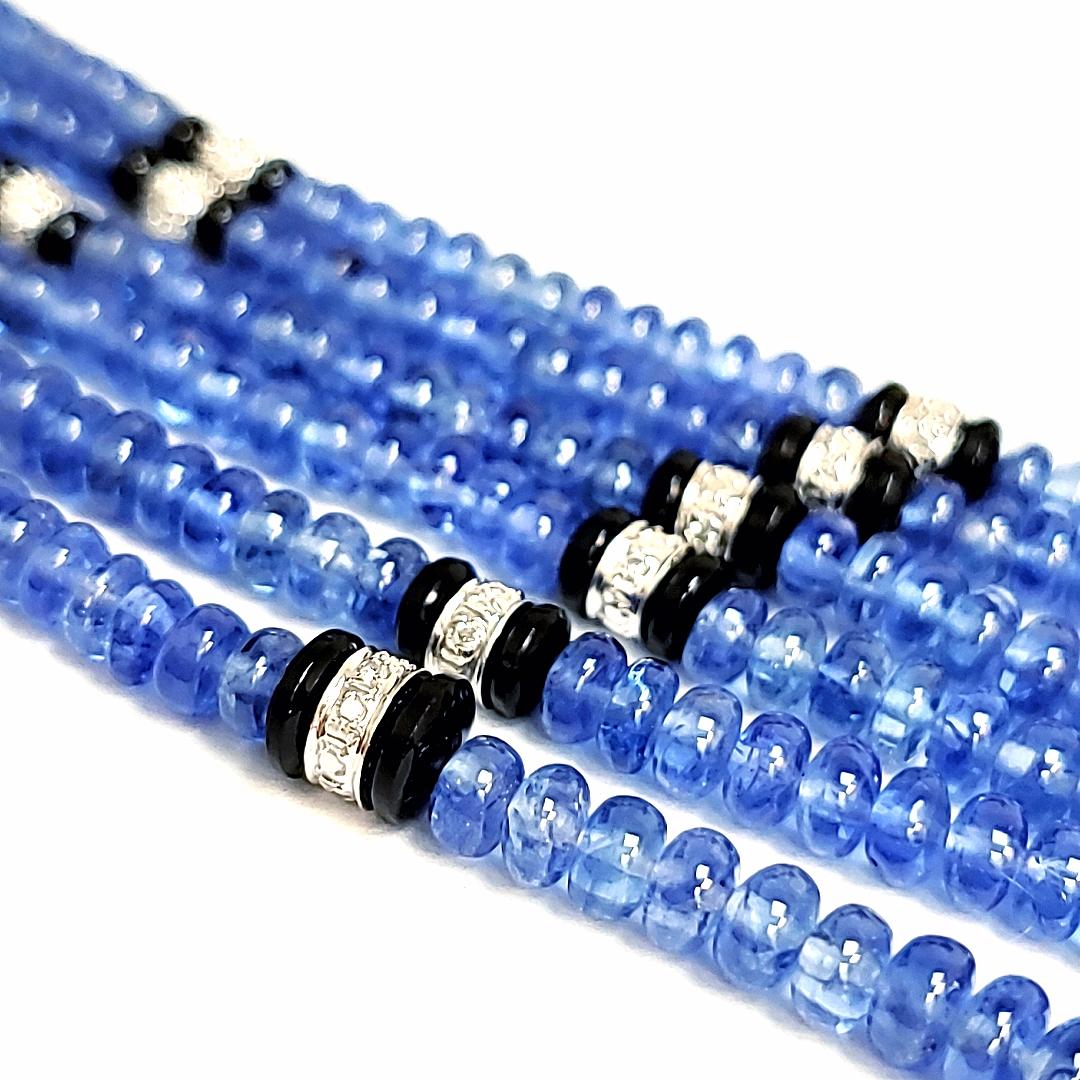 Sapphire Beads Cts 526.08 and Diamond Roundel Necklace with 14k Diamond Clasp For Sale 2