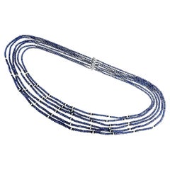 Collana di perle di zaffiro Cts 526.08 e diamanti con chiusura in diamante 14k