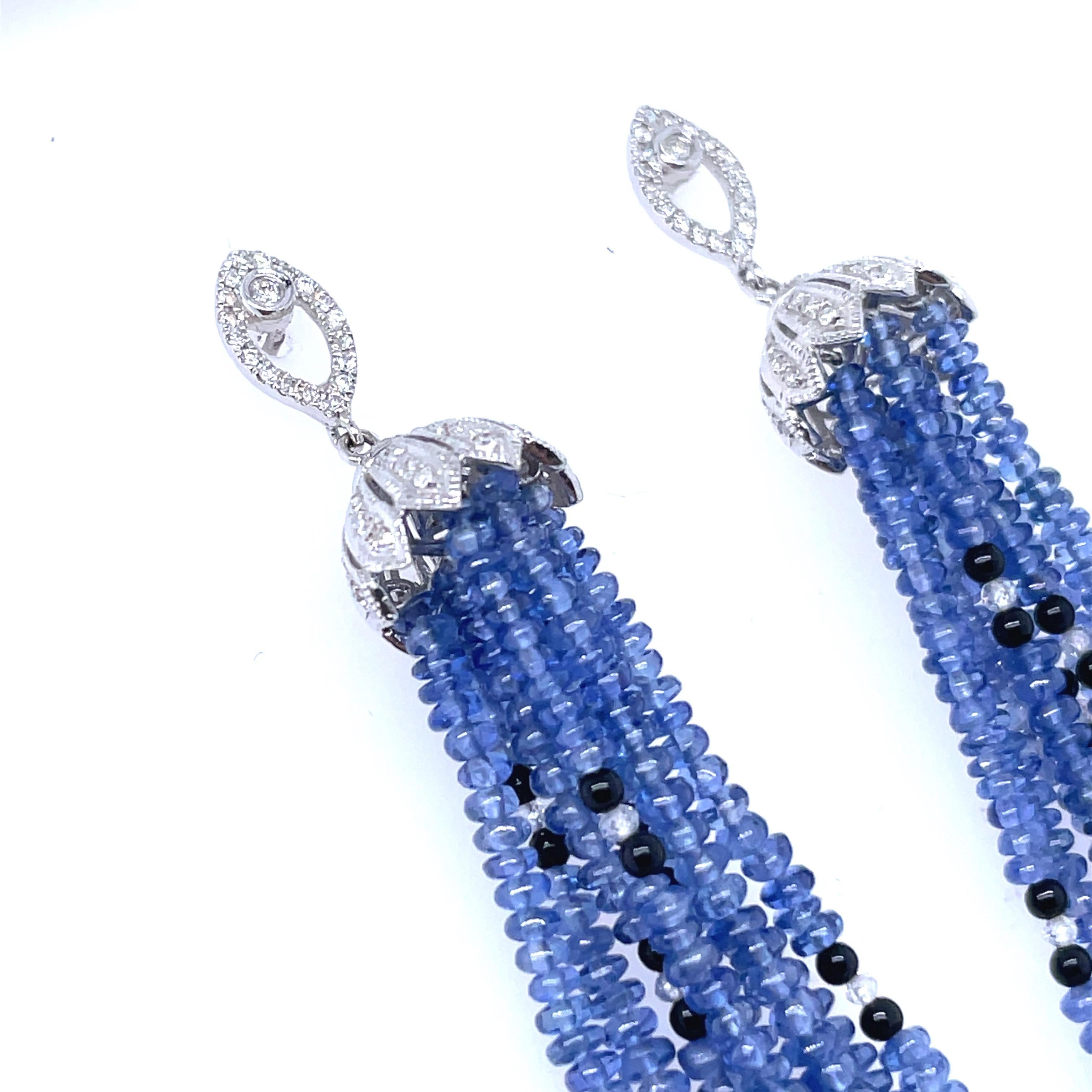 Sapphire Beads Cts 79.34 Black Onyx and Diamond Beads Cts 1.74 Earrings For Sale 5