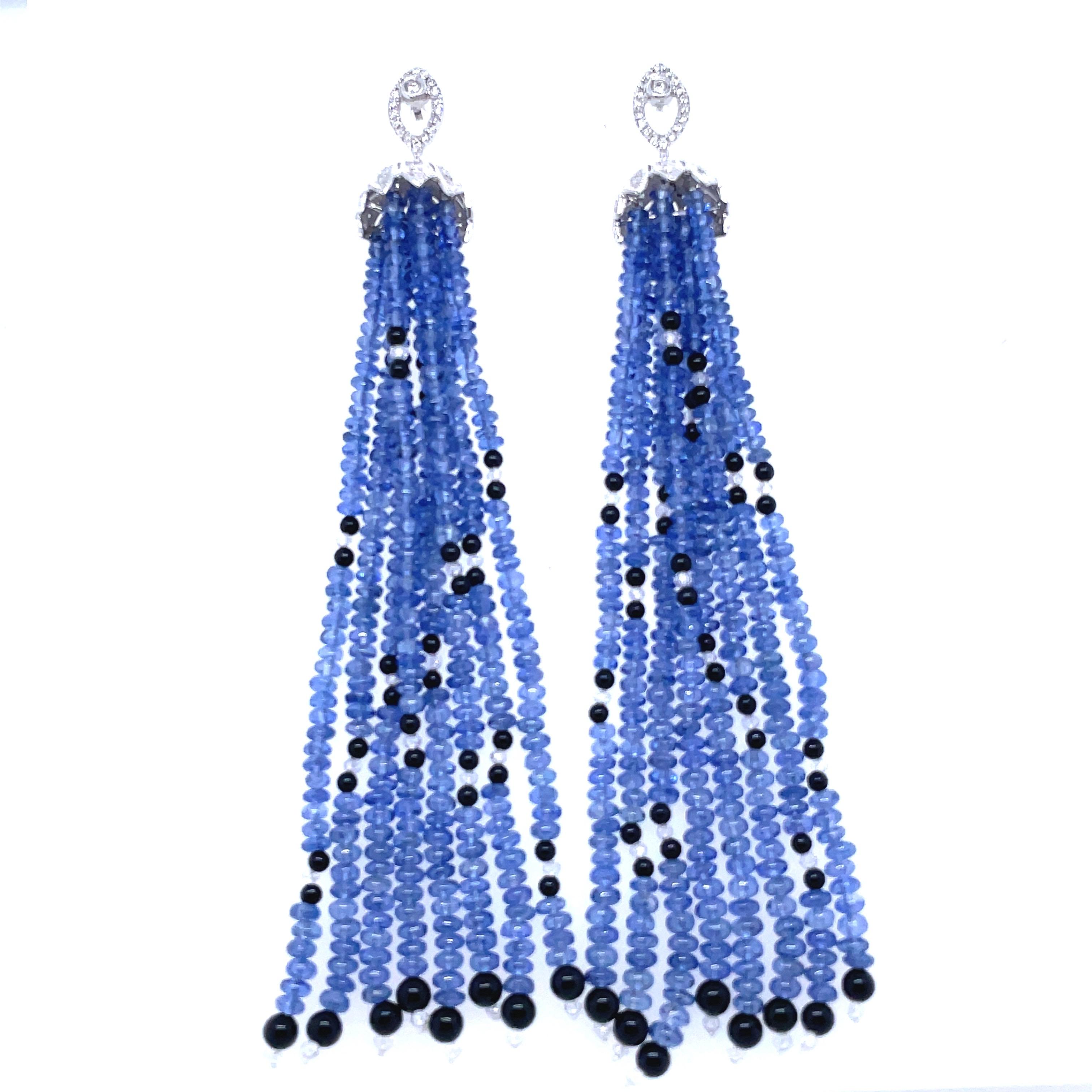 Saphir-Perlen Cts 79,34 Schwarzer Onyx und Diamant-Perlen Cts 1,74 Ohrringe im Angebot 4