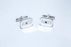 Sapphire Bespoke Sterling Silver Rectangular Engraved Modern Classic Cufflinks