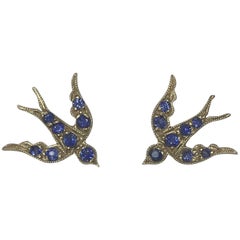 Sapphire Bird Stud Swallow Earrings Yellow Gold Blackbird and the Snow Vogue