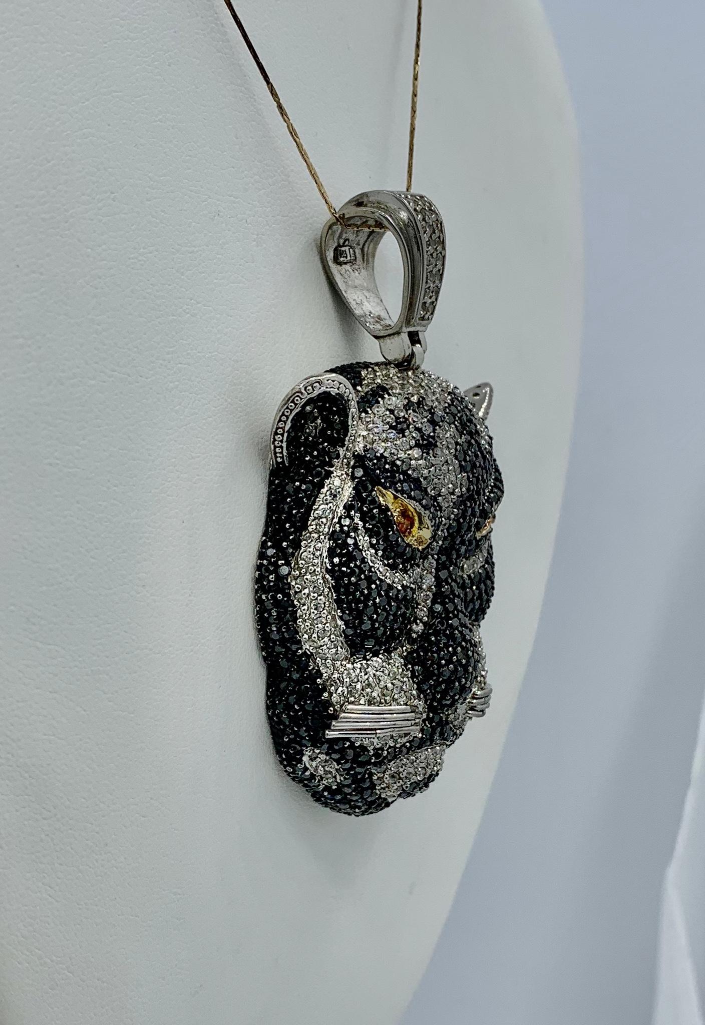 Contemporary Sapphire Black Panther Leopard Pendant Necklace Black White Orange Sapphires For Sale