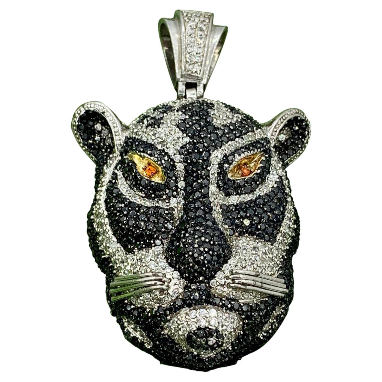 Sapphire Black Panther Leopard Pendant Necklace Black White Orange Sapphires