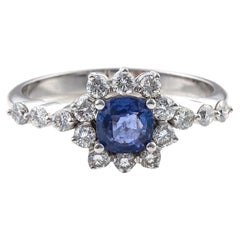 Saphir bleu et diamant Or blanc 18Kt  bague coupe coeur bleu fait main