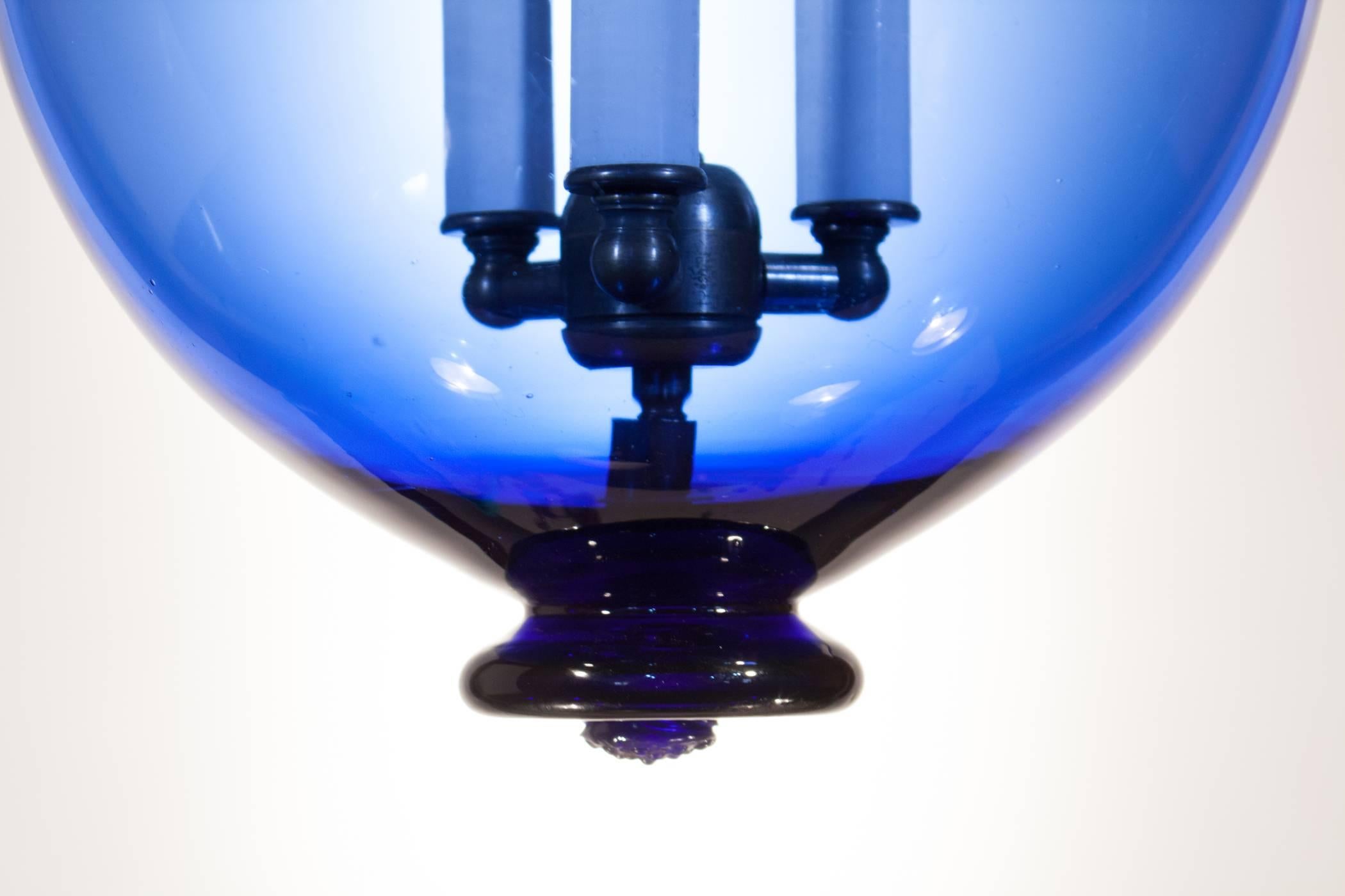 Sapphire Blue Bell Jar Lantern In Excellent Condition In Heath, MA