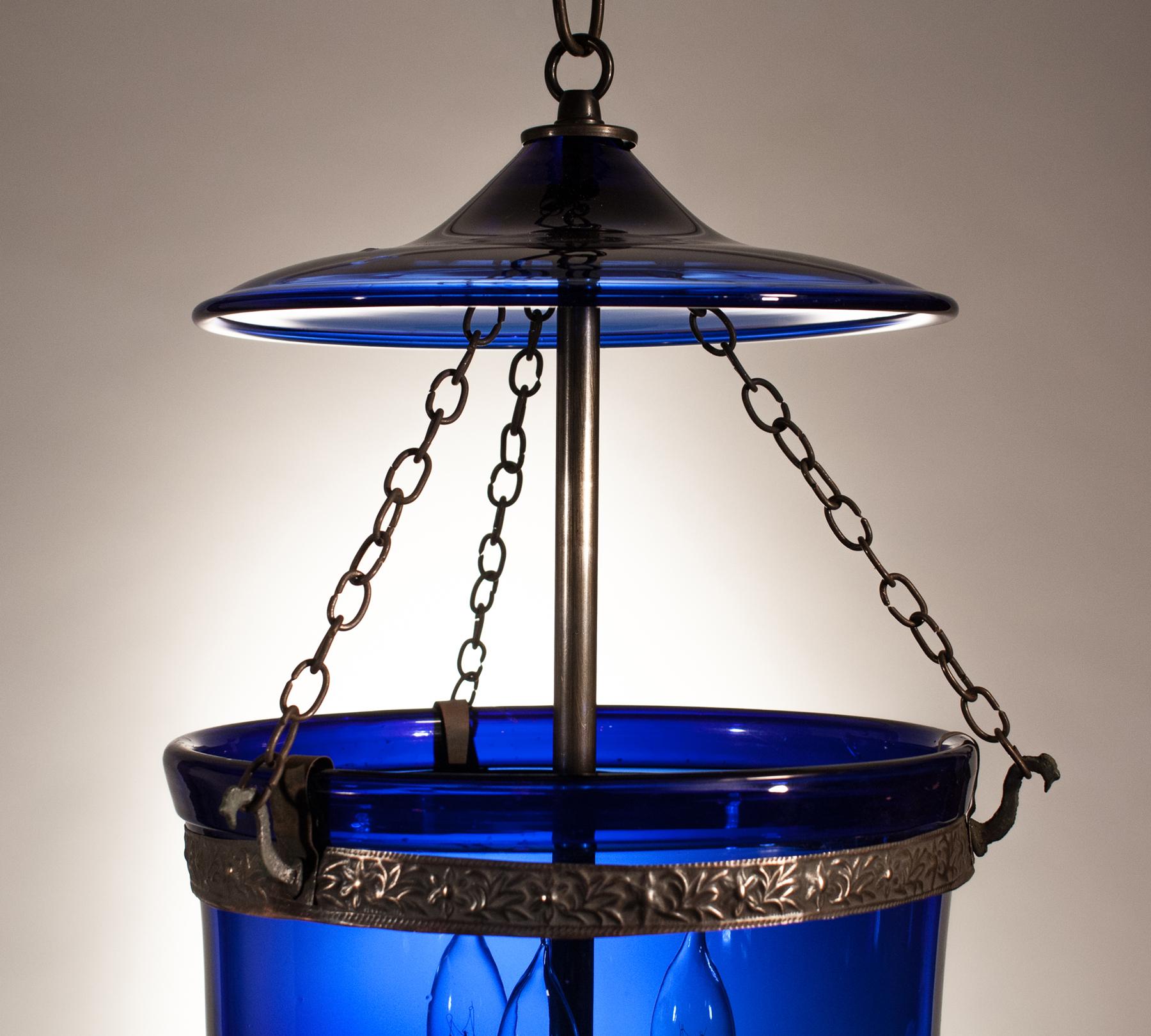 Embossed Sapphire Blue Bell Jar Lantern