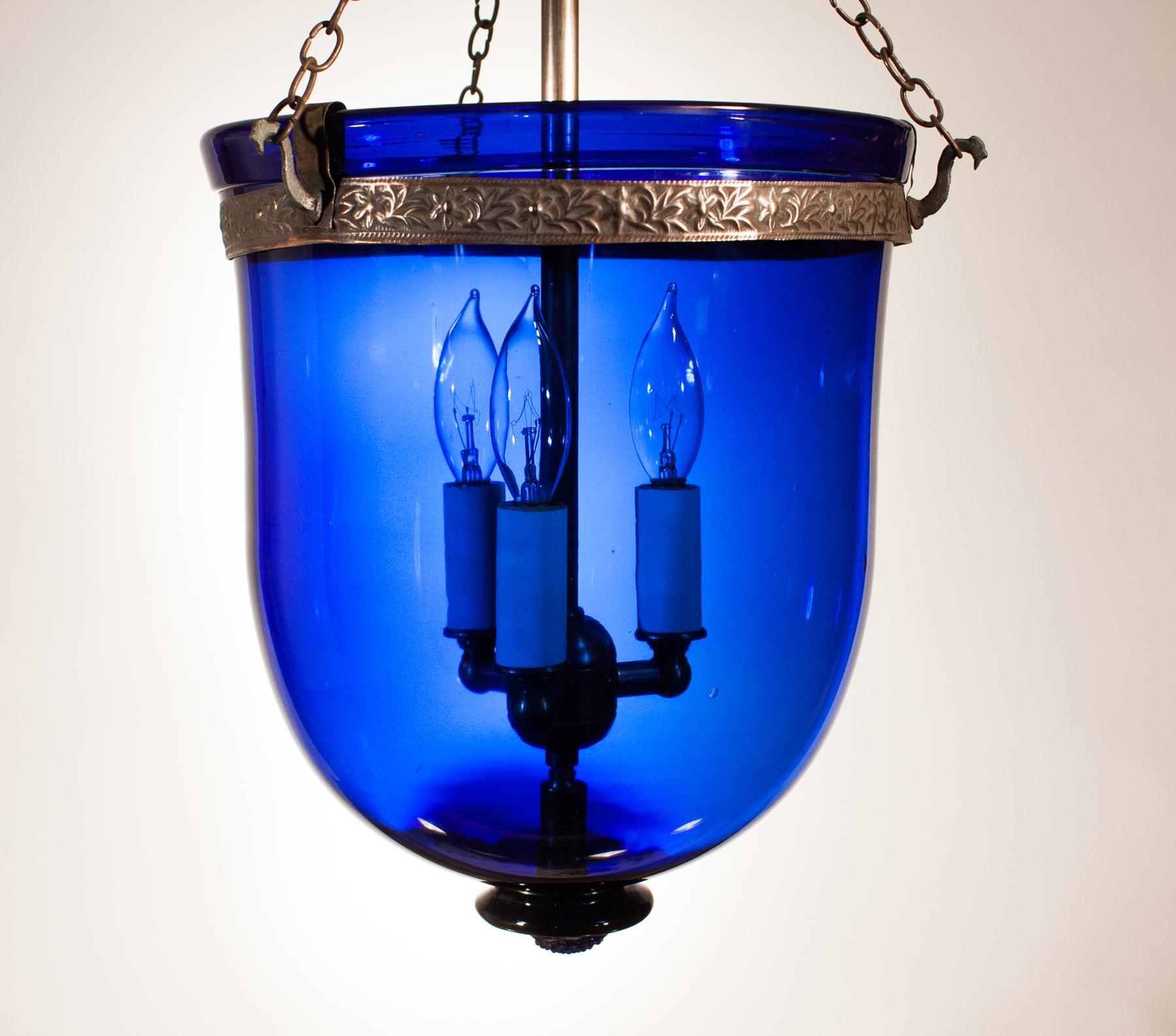 Sapphire Blue Bell Jar Lantern In Good Condition In Heath, MA