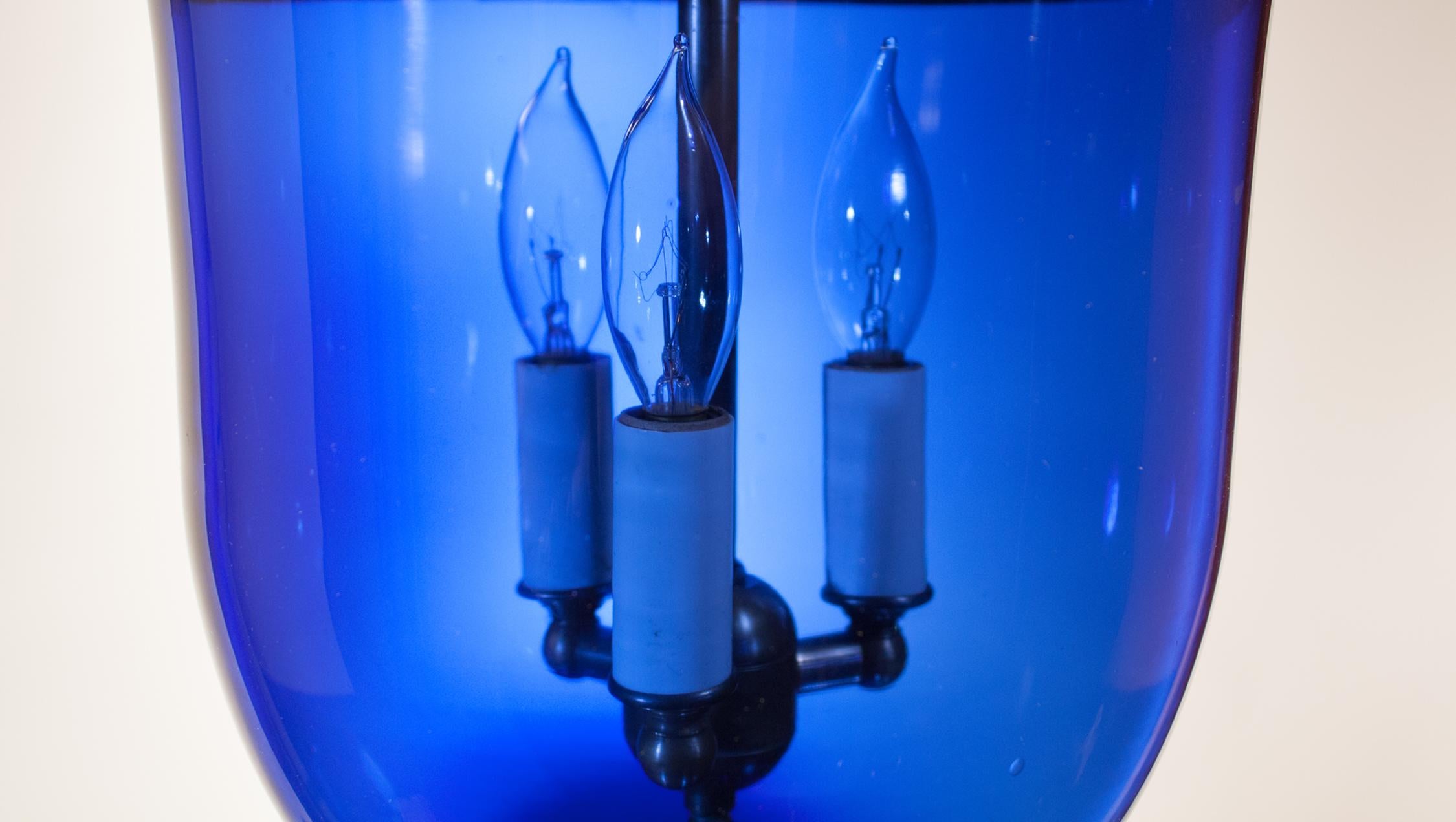 19th Century Sapphire Blue Bell Jar Lantern