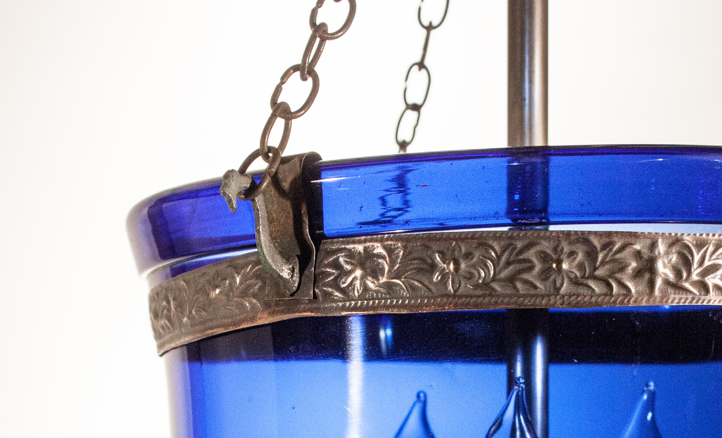 Glass Sapphire Blue Bell Jar Lantern