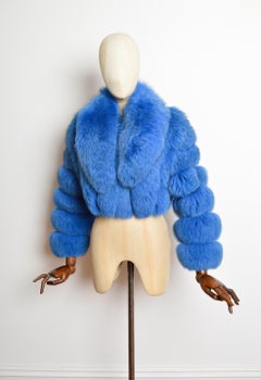 Sapphire Blue Chubby Fox Fur Cropped Jacket - Coat