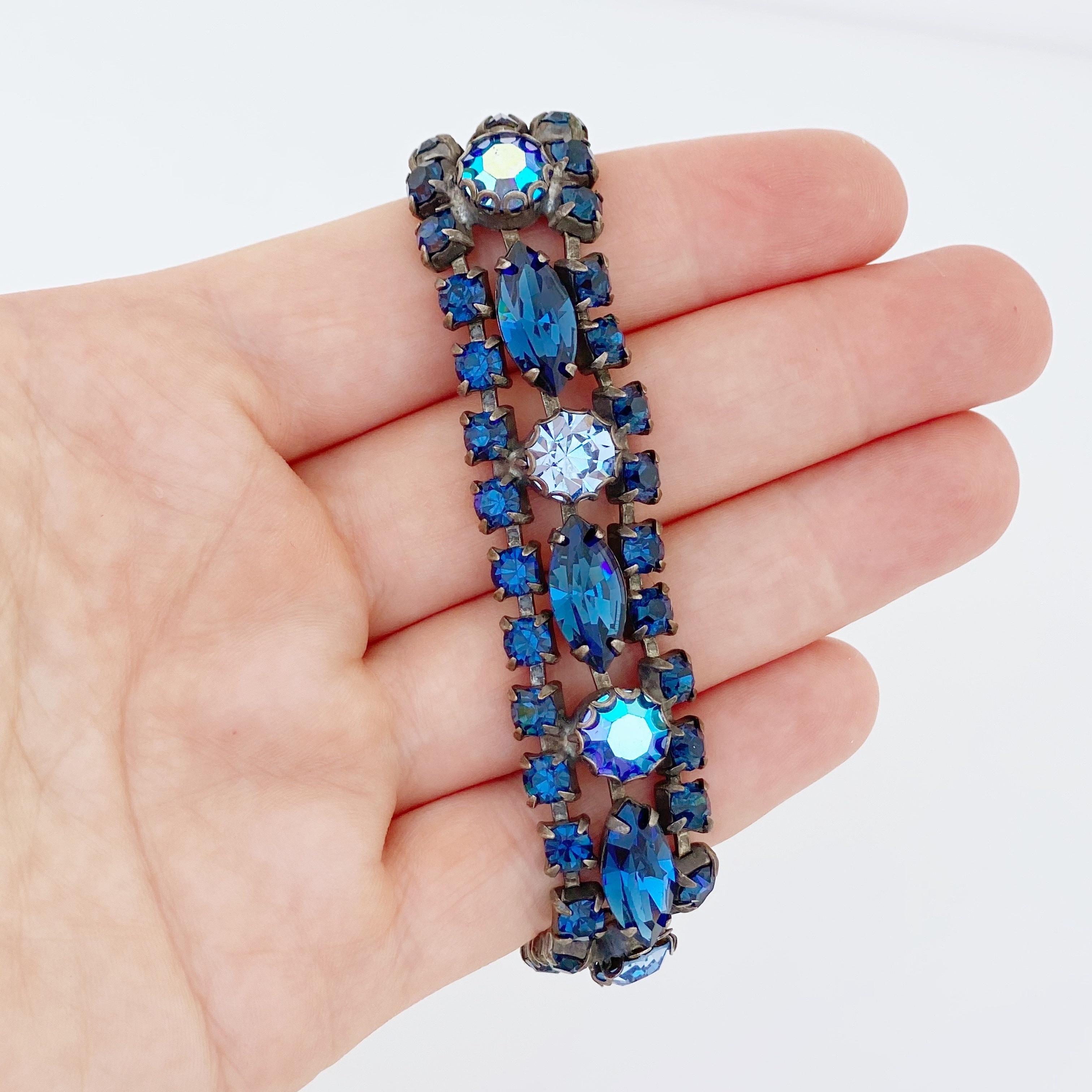 Women's Sapphire Blue Crystal Rhinestone Cocktail Bracelet By Regency, 1960s