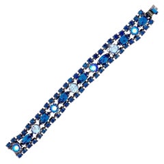Vintage Sapphire Blue Crystal Rhinestone Cocktail Bracelet By Regency, 1960s
