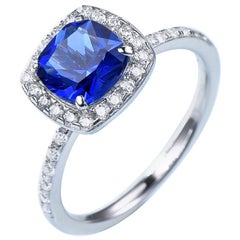 Sapphire Blue Cushion Cubic Zirconia Sterling Silver Ring