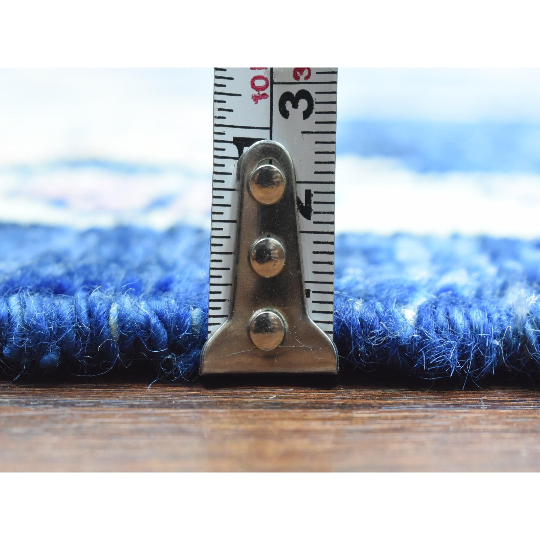 Sapphire Blue Hand Knotted Afghan Angora Oushak All Wool Square Rug 9'6