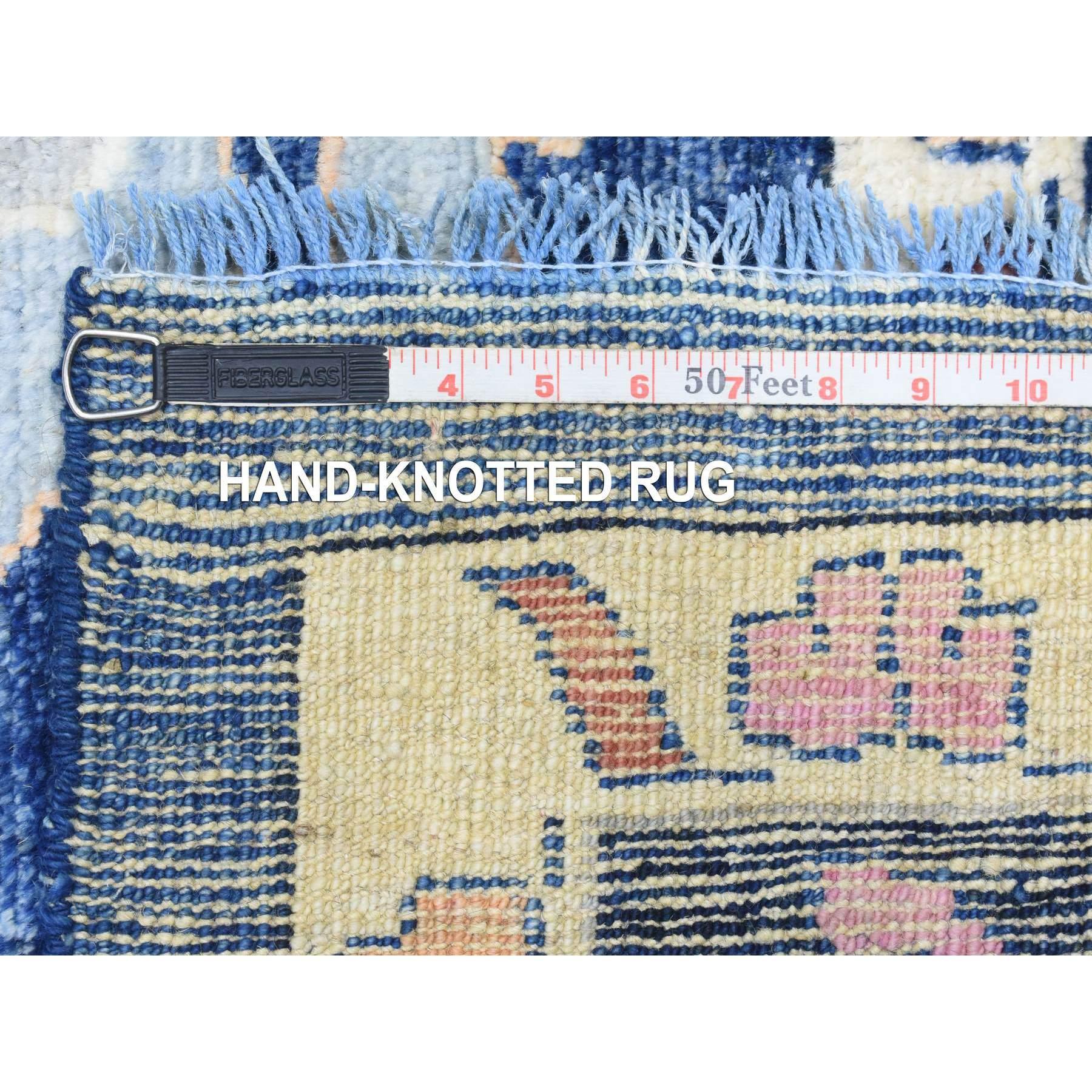 Sapphire Blue Hand Knotted Afghan Angora Oushak All Wool Square Rug 9'6