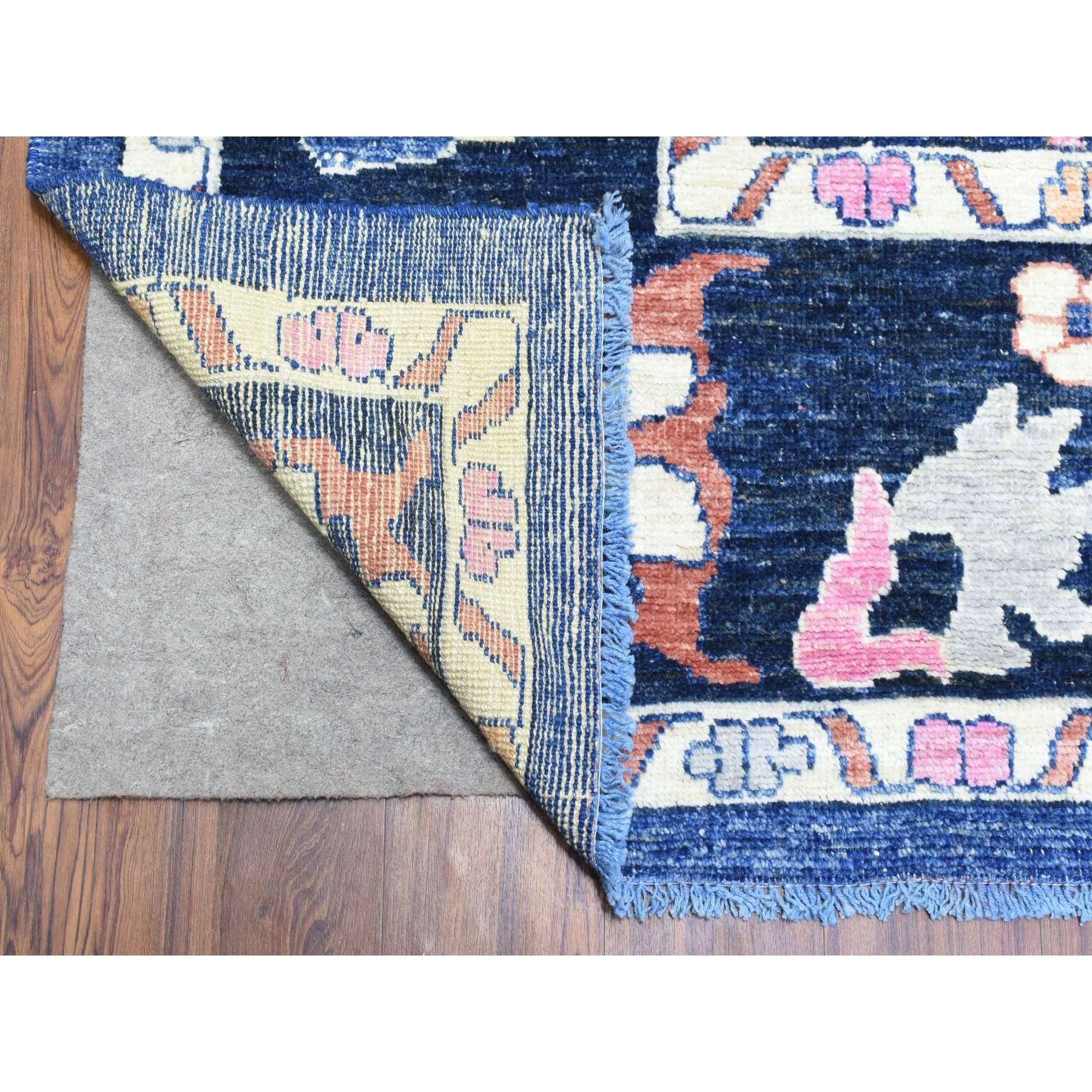 Sapphire Blue Hand Knotted Afghan Angora Oushak All Wool Square Rug 9'6
