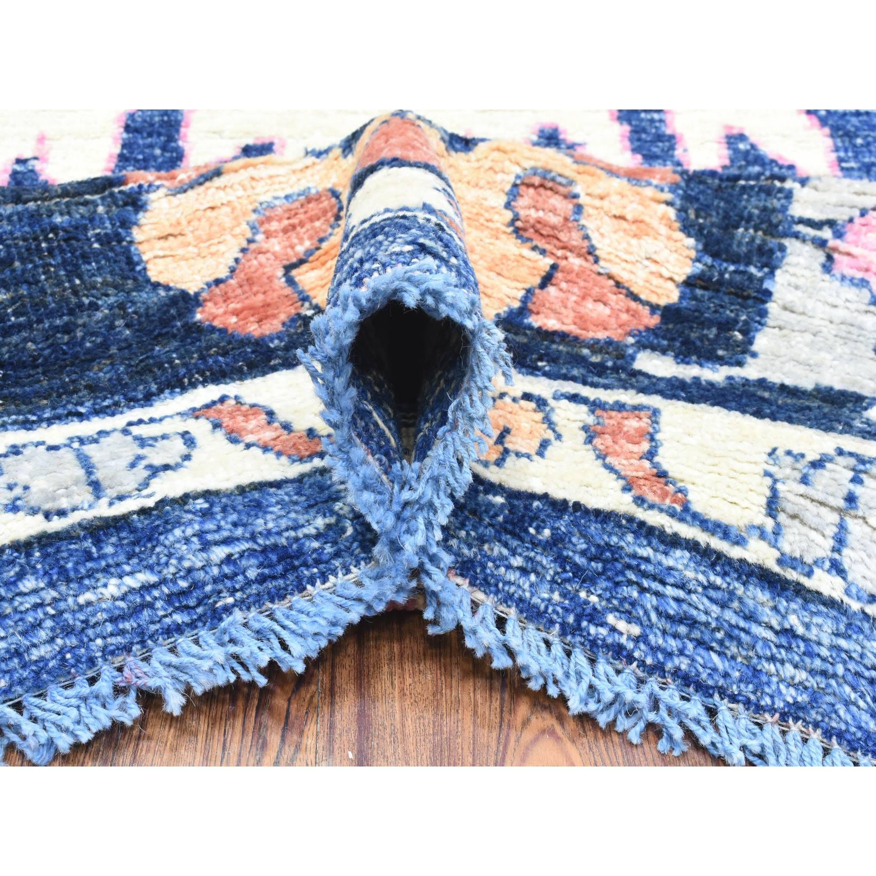 Contemporary Sapphire Blue Hand Knotted Afghan Angora Oushak All Wool Square Rug 9'6