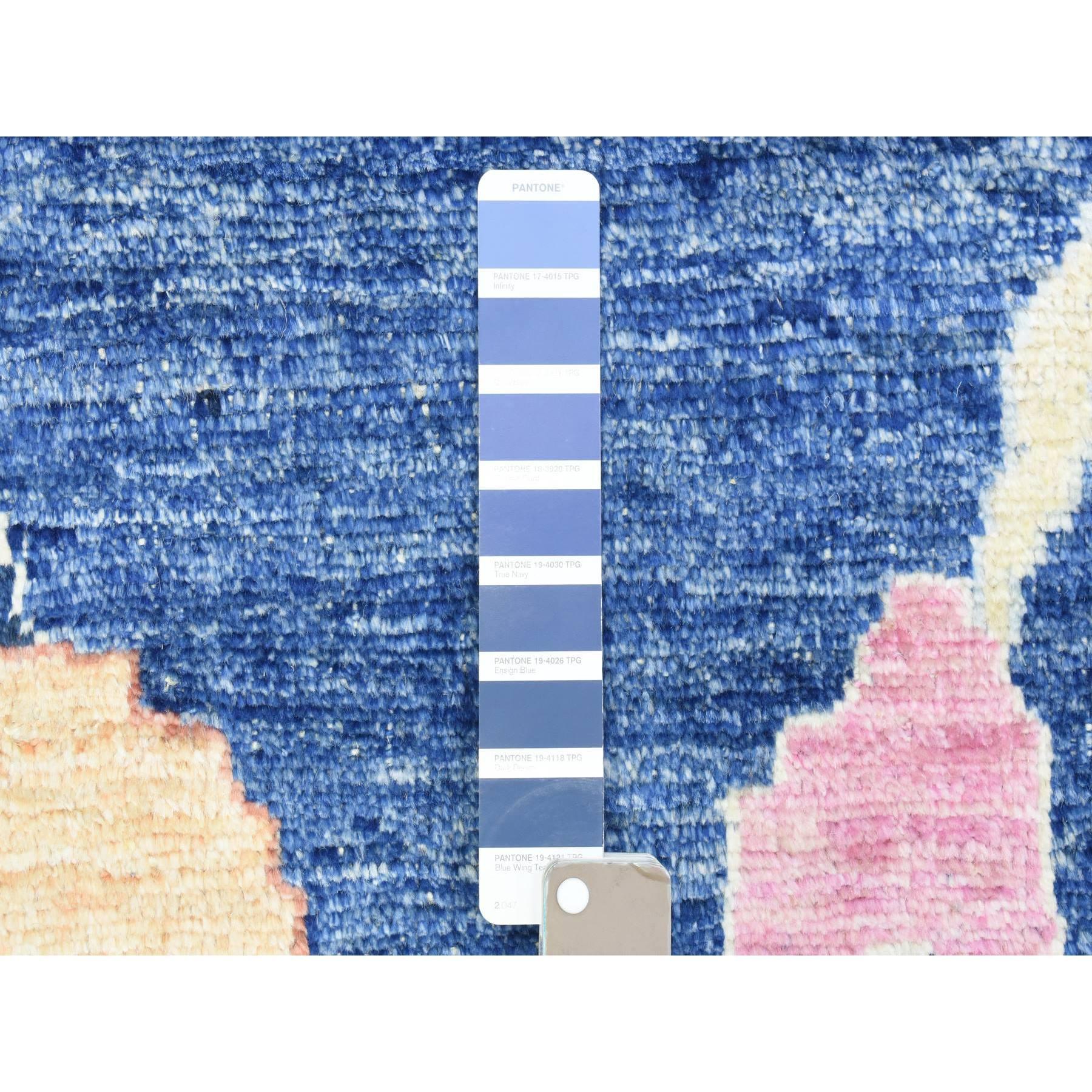 Sapphire Blue Hand Knotted Afghan Angora Oushak All Wool Square Rug 9'6