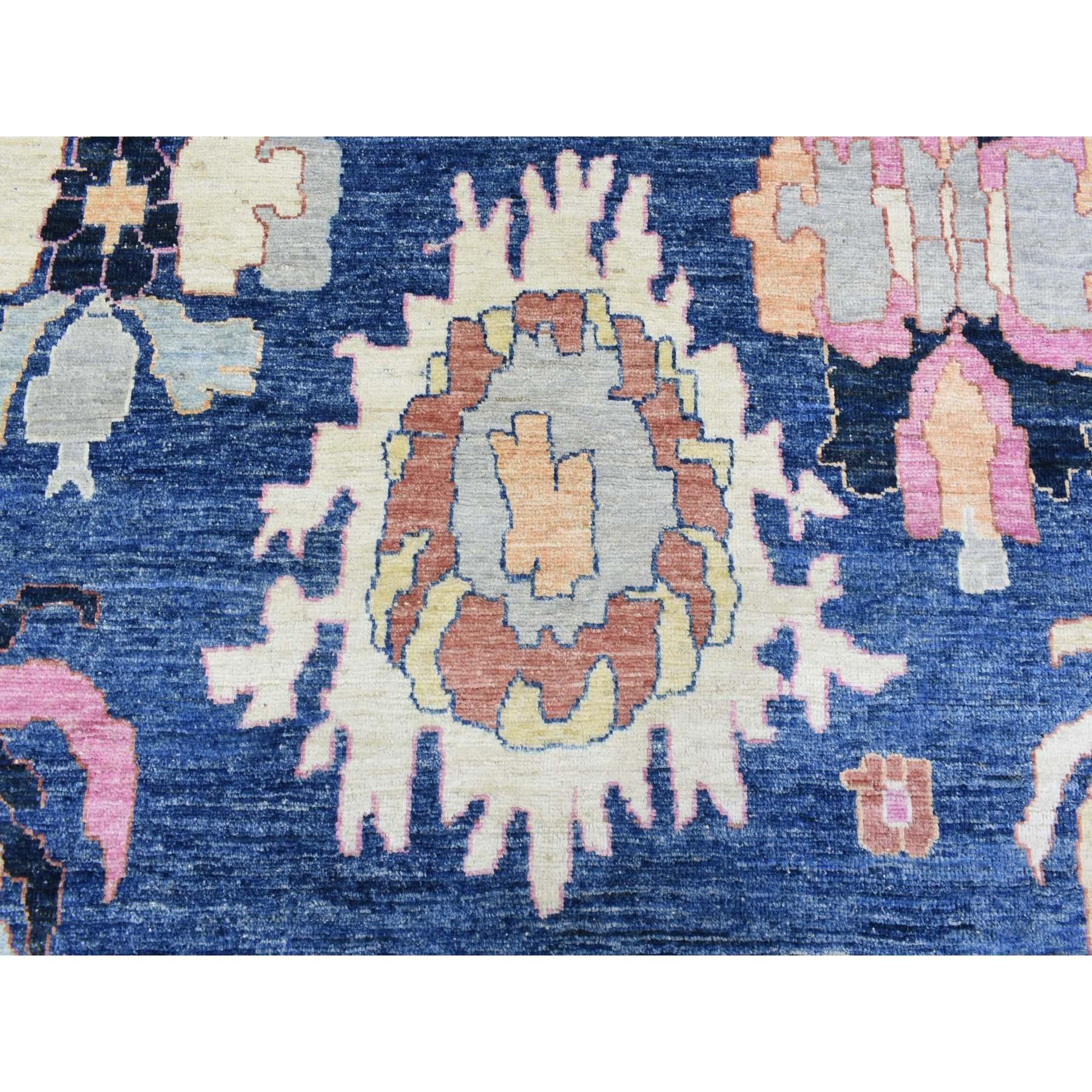 Sapphire Blue Hand Knotted Afghan Angora Oushak All Wool Square Rug 9'6