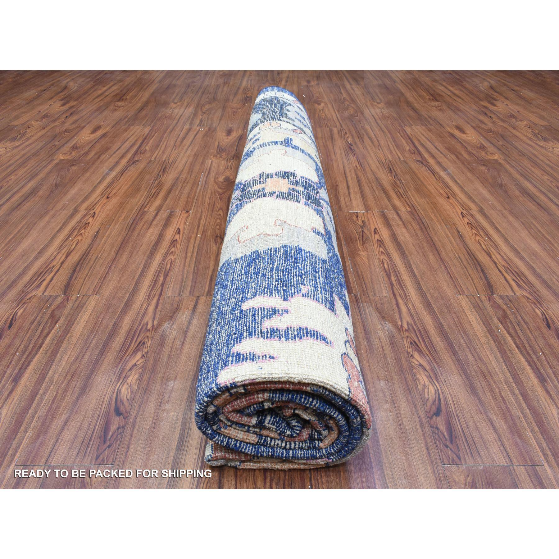 Sapphire Blue Hand Knotted Afghan Angora Oushak All Wool Square Rug 9'6