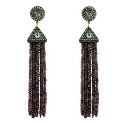 Boucle d'oreille en saphir et pierre de lune bleue avec diamants en or 18k et argent
