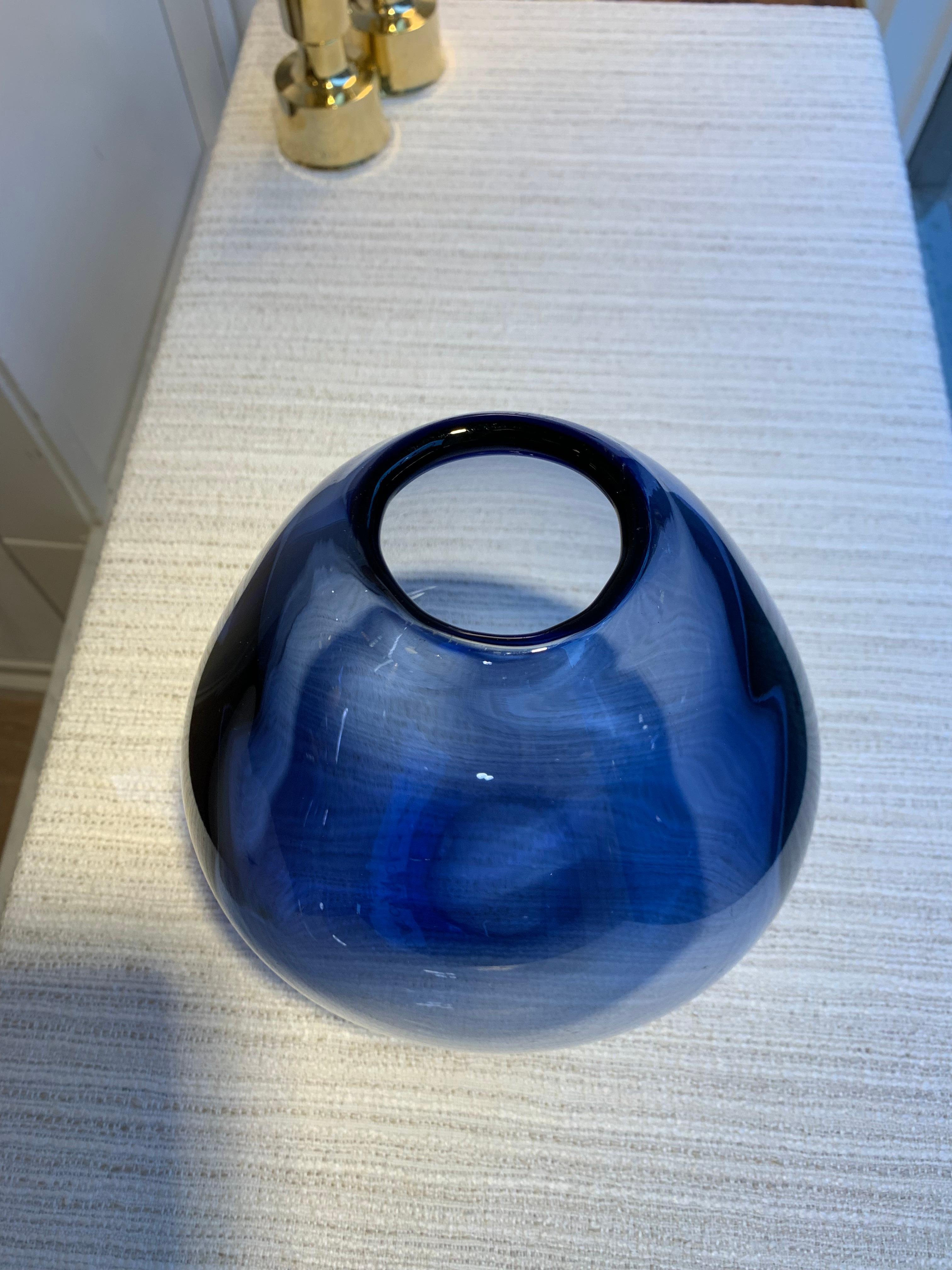 Danish Sapphire Blue Mouth Blown Drop Vase by Per Lütken for Holmegaard, 1960s
