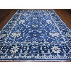 Handgeknüpfter orientalischer Peshawar-Teppich in Saphirblau aus reiner Wolle 11'8" x 14'4"