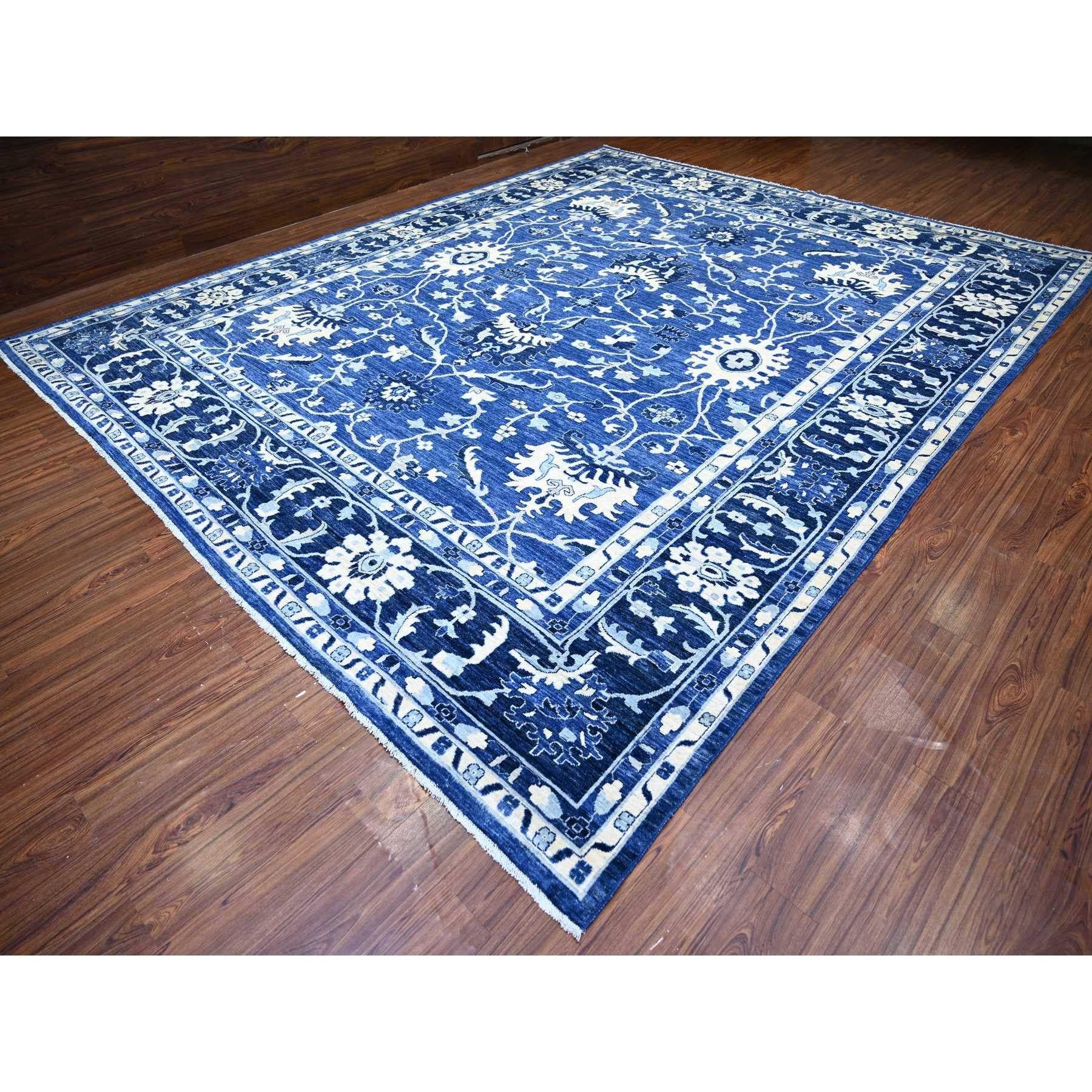 Handgeknüpfter orientalischer Peshawar-Teppich in Saphirblau aus reiner Wolle 11'8