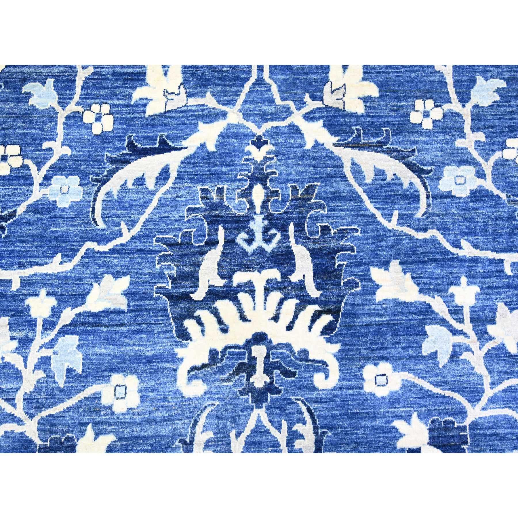 Handgeknüpfter orientalischer Peshawar-Teppich in Saphirblau aus reiner Wolle 11'8