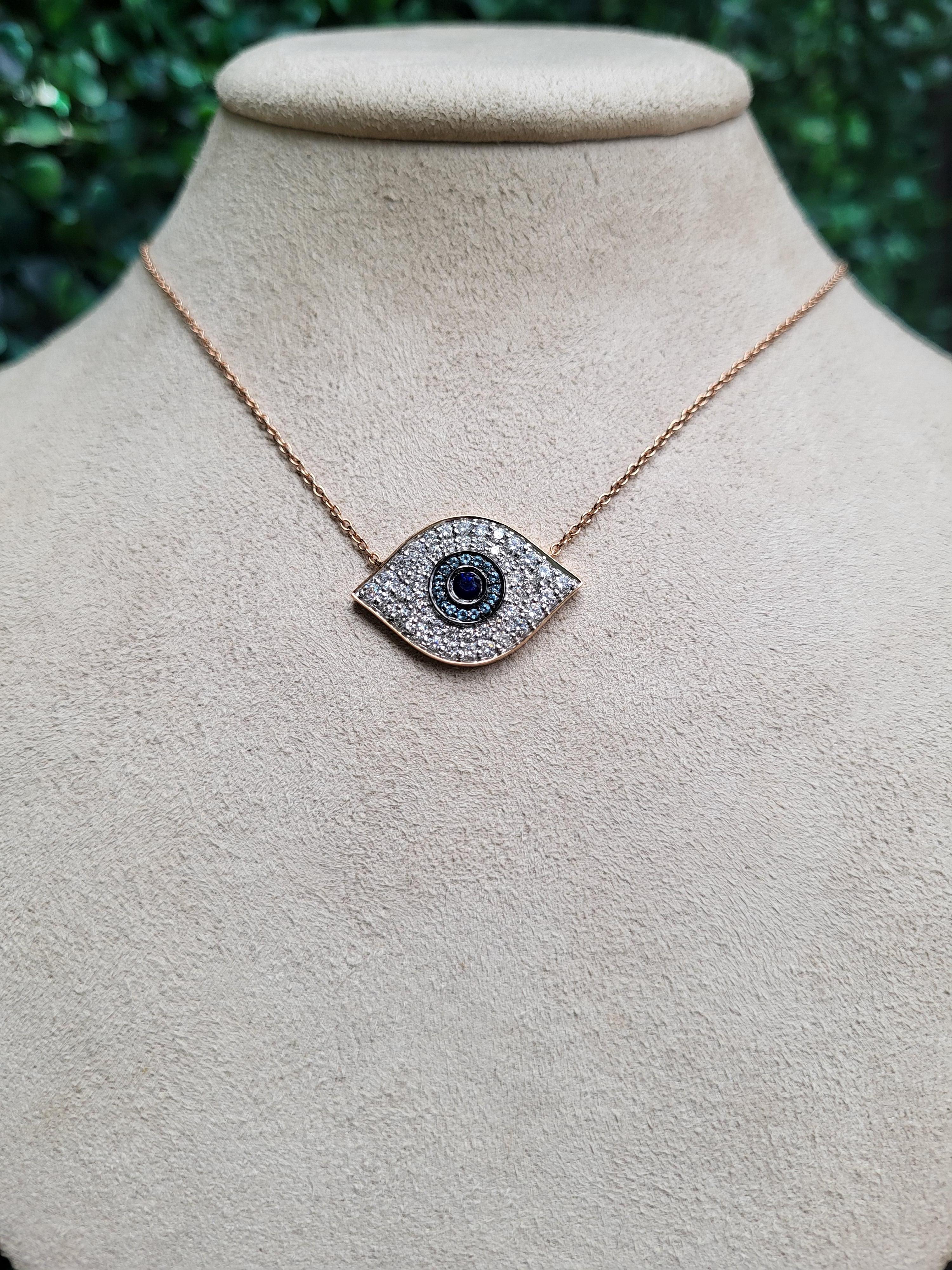 Sapphire, Blue Quartz, and Diamond Evil Eye Pendant Necklace For Sale 6