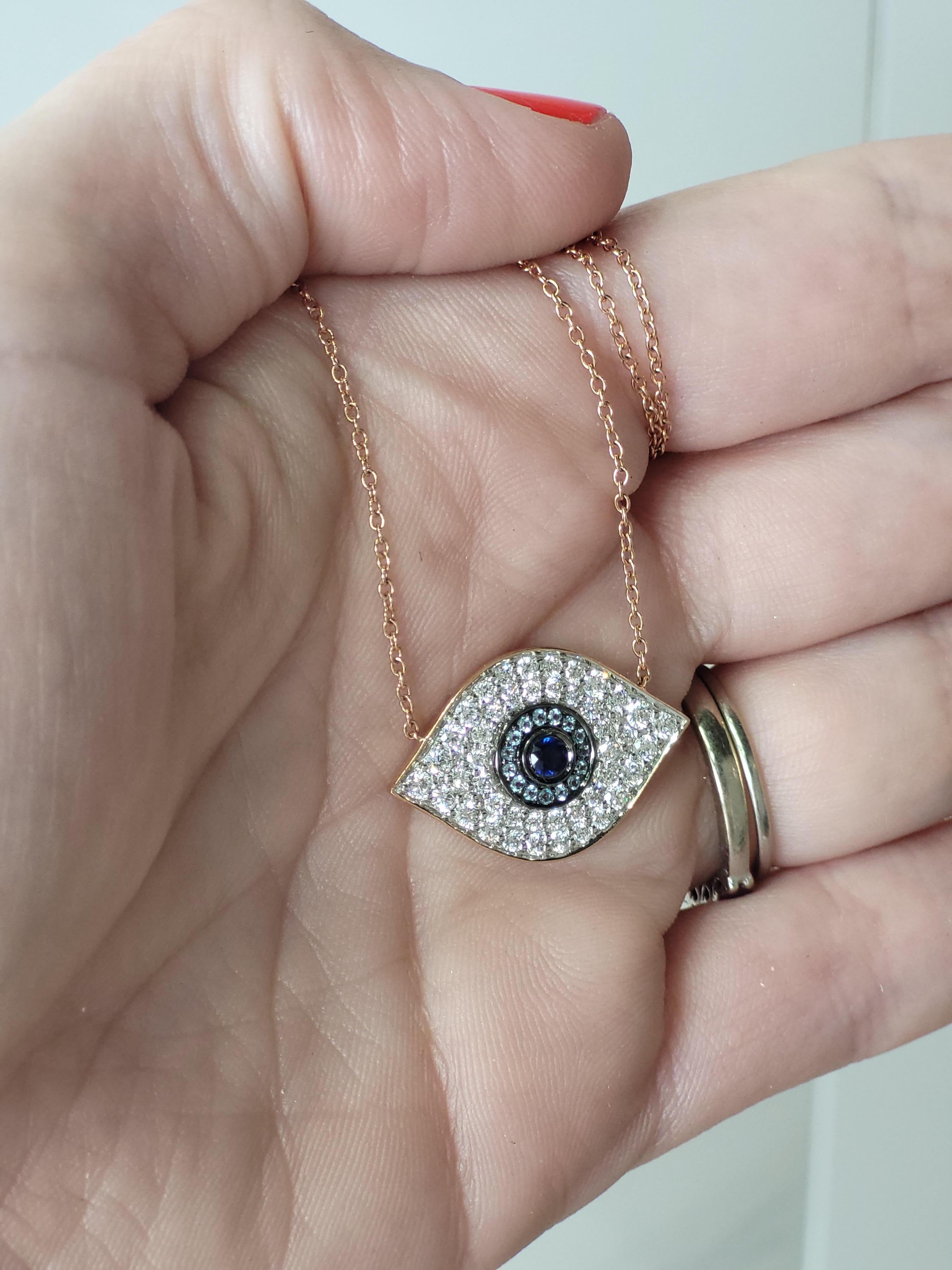 Anhänger-Halskette mit Saphir, blauem Quarz und Diamant für das Böse Auge (Rundschliff)