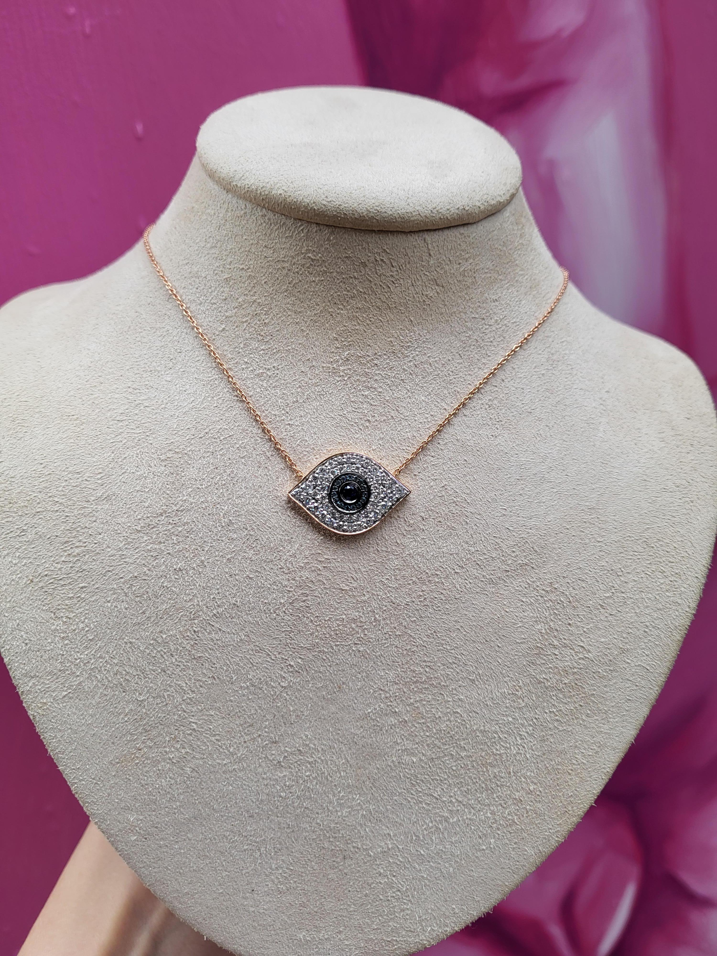 Sapphire, Blue Quartz, and Diamond Evil Eye Pendant Necklace For Sale 1