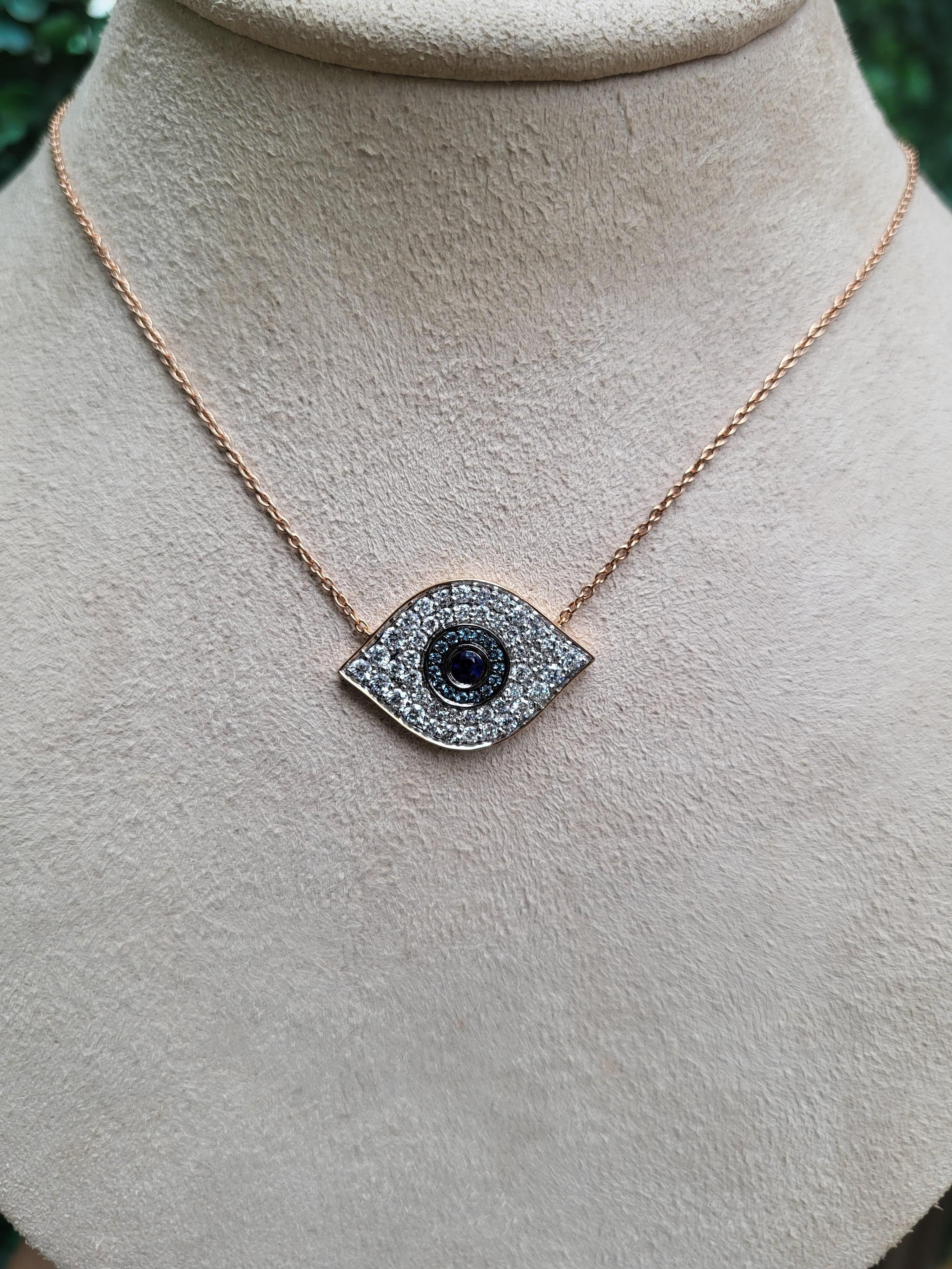 Sapphire, Blue Quartz, and Diamond Evil Eye Pendant Necklace For Sale 4