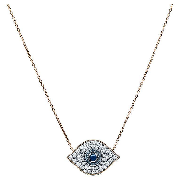 Sapphire, Blue Quartz, and Diamond Evil Eye Pendant Necklace