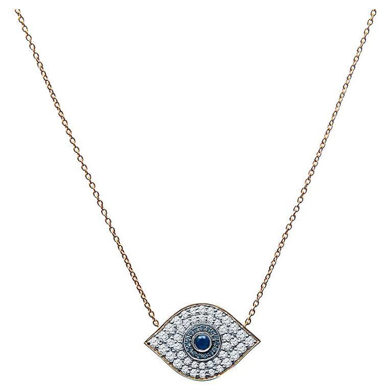 Sapphire, Blue Quartz, and Diamond Evil Eye Pendant Necklace For Sale at 1stDibs