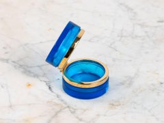 Sapphire Blue Round Glass Box with Polished Bronze Mount, France Early 20th C.