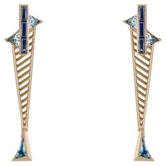 JV Insardi Sapphire, Blue Topaz, and Aquamarine 18kt Gold Earrings