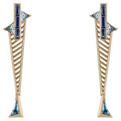 JV Insardi Sapphire, Blue Topaz, and Aquamarine 18kt Gold Earrings