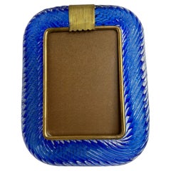 Sapphire Blue Twisted Murano Glass and Brass Picture Frame by Barovier E Toso