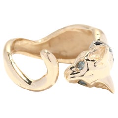 Retro Sapphire Blue Zircon Cat Ring, 14KT Yellow Gold, Ring