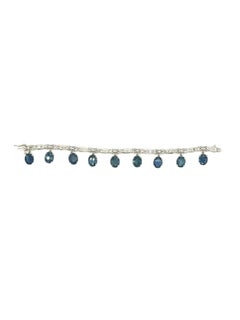 14K White Gold Bracelet with Oval Sapphires and Triangular Diamonds