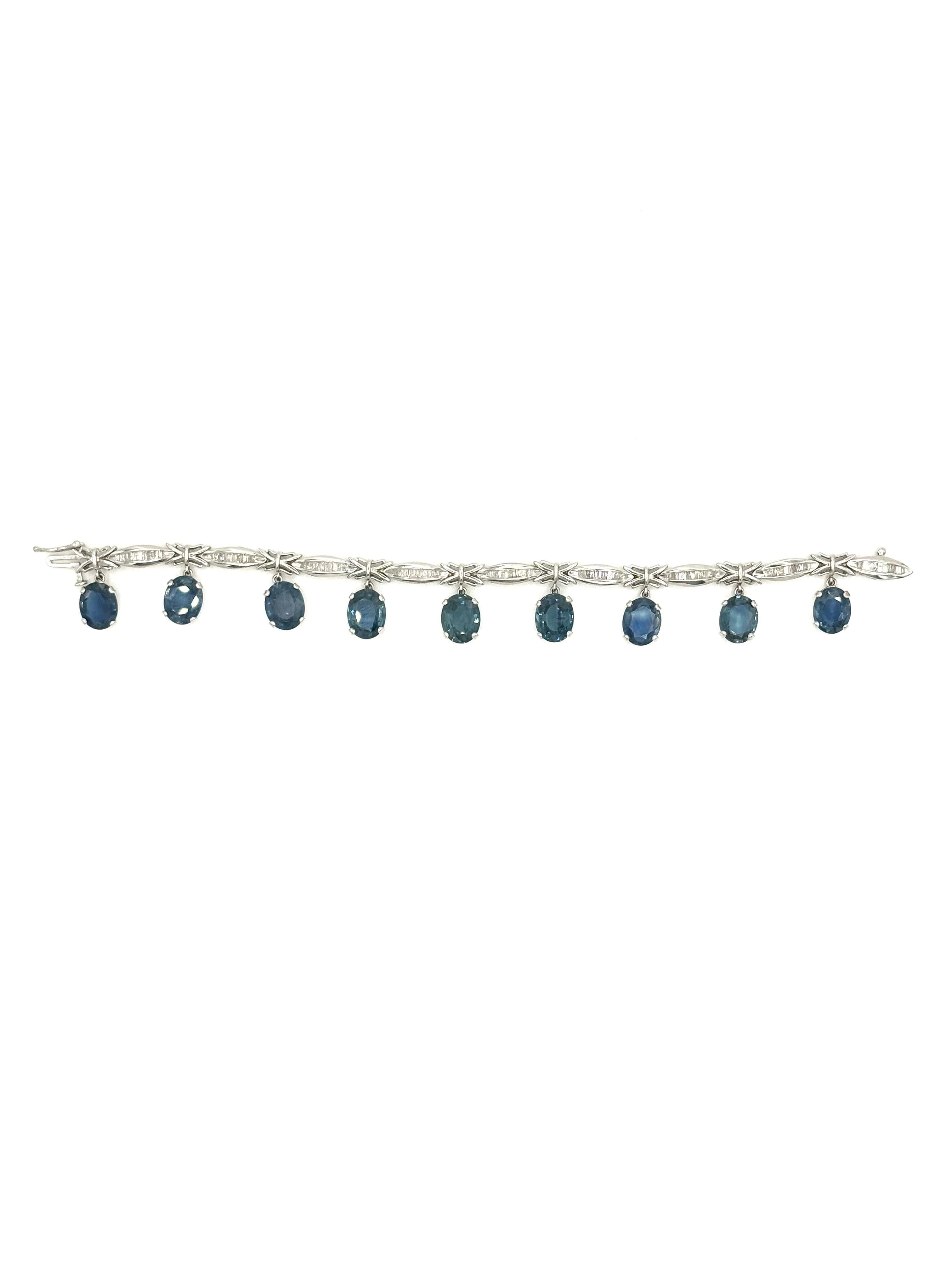 Taglio ovale Bracciale con zaffiri ovali e diamanti in oro bianco 14K in vendita