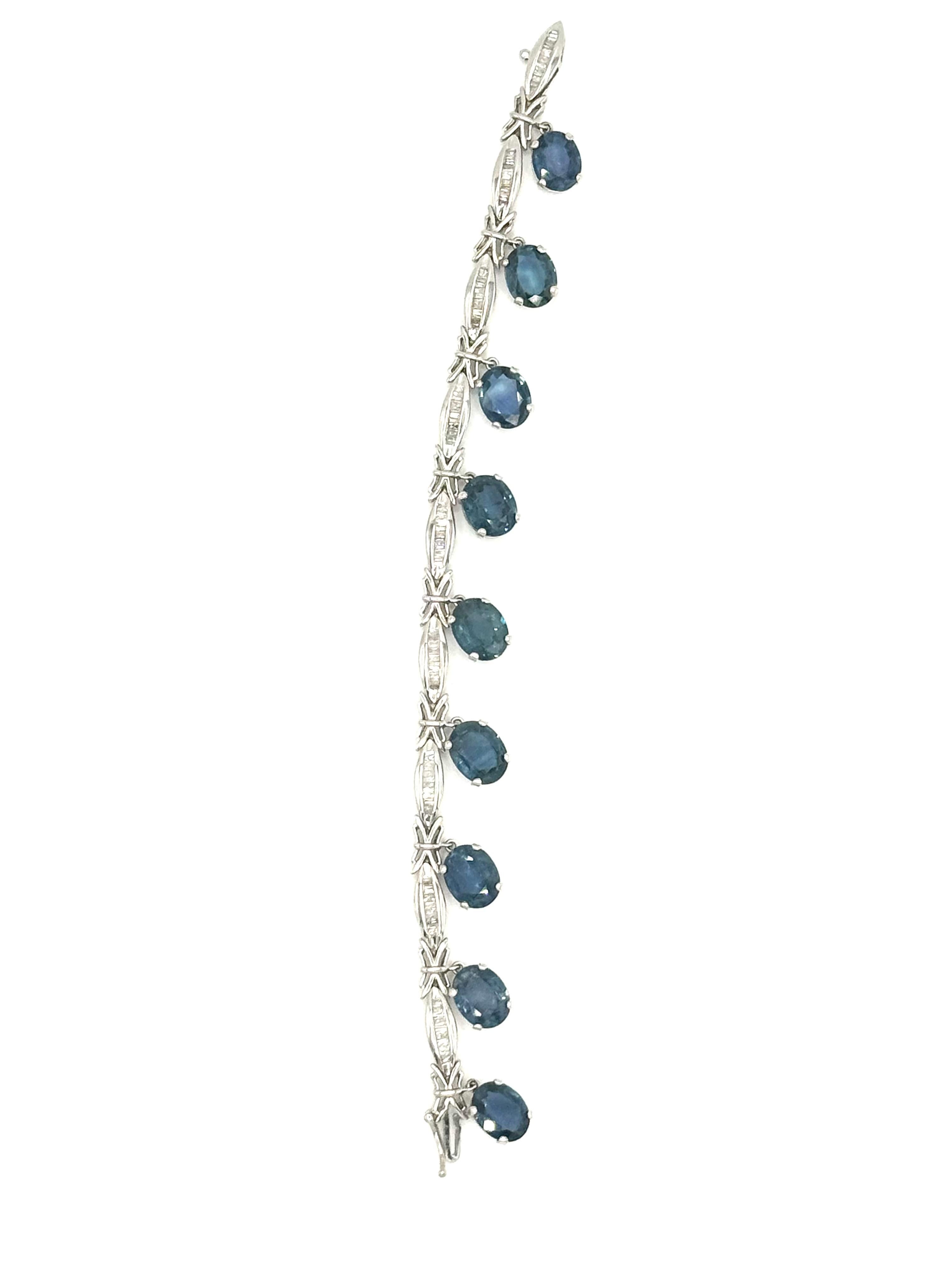 Donna Bracciale con zaffiri ovali e diamanti in oro bianco 14K in vendita
